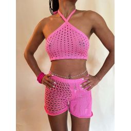 abacaxi Knit Openwork Halter Top