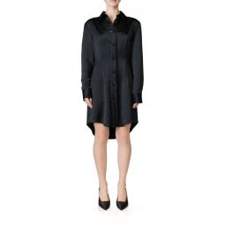 Silky Button Front Dress - Black