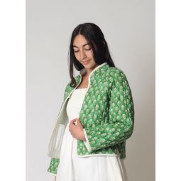 Reversible Quilted Jacket - Natural/Green Floral Print