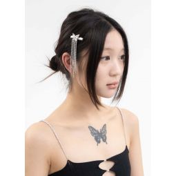 Rhinestone Butterfly And Chains Hair Pin - Silver