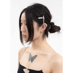 Rhinestone Wing And Chains Hair Pin - Silver