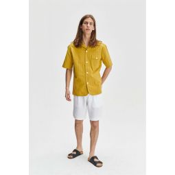 Jacquard Woven Japanese Cotton Short Sleeve Relaxed Spread Collar Shirt - Madras Yellow