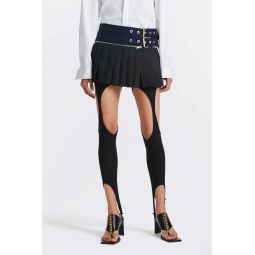 Belted Pleat Mini Skirt - Black/Ink