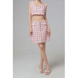 Oscar De La Renta Gingham Tweed Skirt - Ivory/Pink