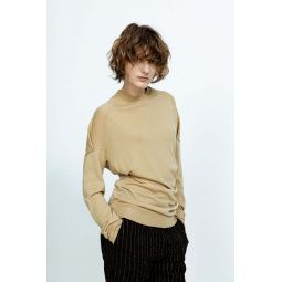 SLIMFIT ROUNDNECK SWEATER WITH DRAPED SHOULDERS - Gold/Cream/Black