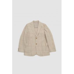 Cotton Wool Linen Check 3 Button Comfort Jacket - Natural