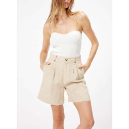 Linen High Waist Shorts - Taupe