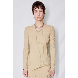 Cotton Out of Seam Long Sleeve Top - Beige