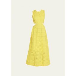 Broderie Anglaise Cut-Out Maxi Dress - Maize