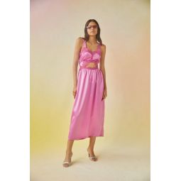 Helen Satin Midi Dress - Pink