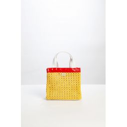 The Louisa Faux Leather Woven Mini Tote Bag - Yellow