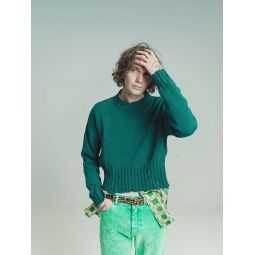 Spruce Green Cropped Crew Neck Sweater - Green