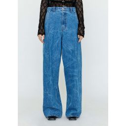 Folded Front Wide Jeans - Blue