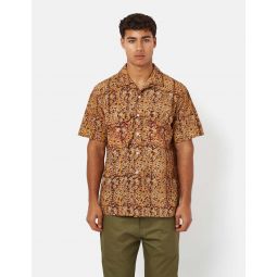 Open Collar Short Sleeve Shirt - Brown/Block Print