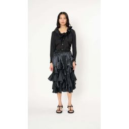 Tiered Ruffle Midi Skirt - Black
