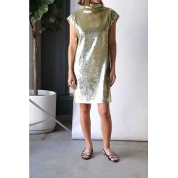 Mock Neck Short Sleeve Dress - Gold