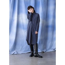 Maryse Shirt Dress - Navy/Brown Stripe