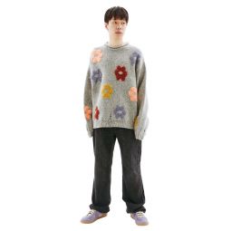 Floral Wool Blend Sweater - Grey Melange
