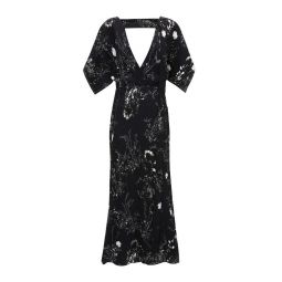 Kimono Sleeve Printed Dress - Floral Negative