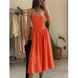 Coral Vida Linen Midi Dress - Coral Orange