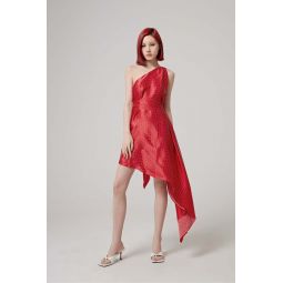 ONE SHOULDER MINI DRESS - DARING RED