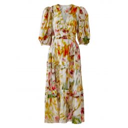 Marston Short Sleeved Midi Dress - Monet Garden Print