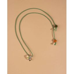 Glass Bead and Rope Necklace - Multi Green Confetti