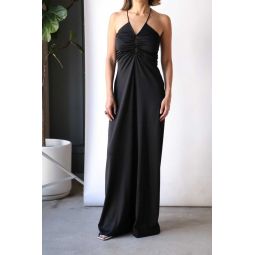 Shiny Crepe Jersey Long Dress - Black