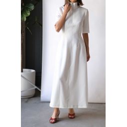 Zip Up Short Sleeve Dress - White