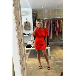 Draped Knit Mini Dress - Red Orange