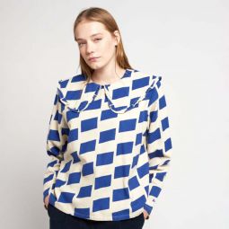 Woman Wide Collared Check Shirt - Off White