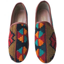 Turkish Kilim Loafer Black with Red & Gold