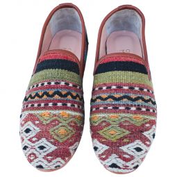 Turkish Kilim Loafer Rust with Green, Blue, & Cream Pattern