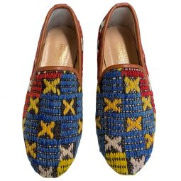 Turkish Kilim Loafers | Blue with Yellow & Red