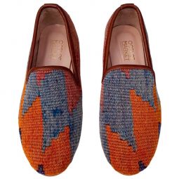 Turkish Kilim Loafers | Muted Blue & Orange