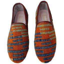 Turkish Kilim Loafers | Orange with Green & Blue Accents