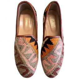 Turkish Kilim Loafers | Pink, Orange & Grey Pattern