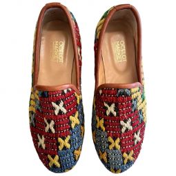 Turkish Kilim Loafers | Red & Blue with Yellow