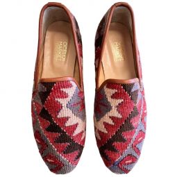 Turkish Kilim Loafers | Red with Lavender & Black Pattern