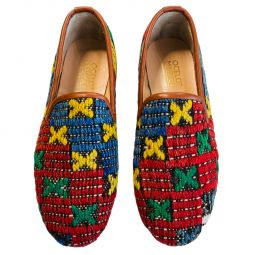 Turkish Kilim Loafers | Red with Yellow, Green & Blue