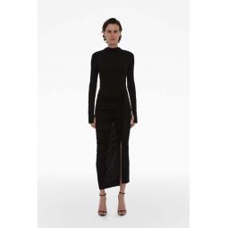 Rib Combo Long Sleeve Dress - Basalt Black