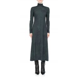 Printed Long Sleeve Turtleneck Dress - Green/Black