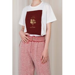 LADIES BOOK COVER PATCH ON T SHIRT - A5 RUSSET RED