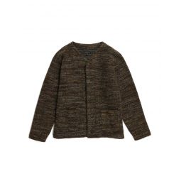Poly Wool Melange Knit Cardigan - Brown