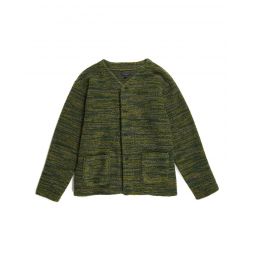 Poly Wool Melange Knit Cardigan - Green