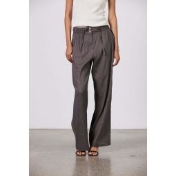 Jacque Pull On Linen Pant - Deep Taupe/Ecru Stripe