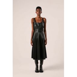 Faux Leather Pleated Skirt - Black