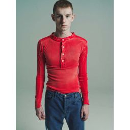 Light Cotton Jersey Raw Stack Long Sleeve Henley - Washed Red