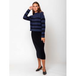 Round Neck Sweater - Blue with Black Stripes