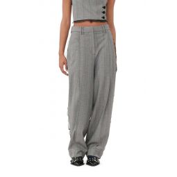 Herringbone Suiting Relaxed Pleated Pants - Frost Gray